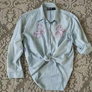 Vintage Mickey Unlimited denim chambray red sz M embroidered button down shirt